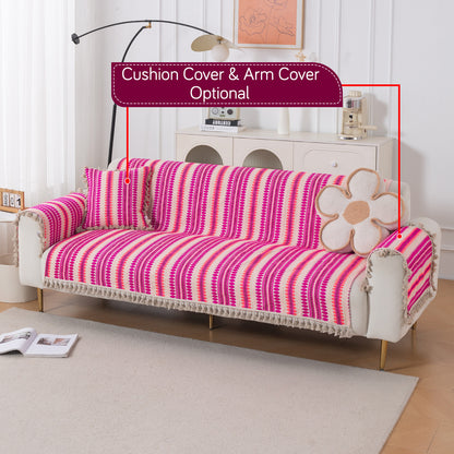 Artisan Boho Series 5-Seater Sofa Cover with Tassels (3+1+1), Fuchsia Pink