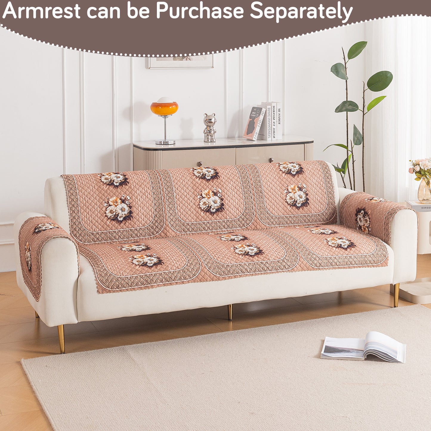 LoomVerse Quilted Sofa Cover Set Washable Sofa Panel for Seat & Back - Vintage Rosette