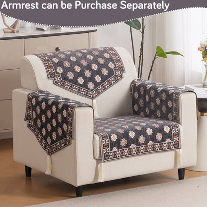 Heritage Weave Premium Jacquard Sofa Cover Set with Tassels - Graphite Grey