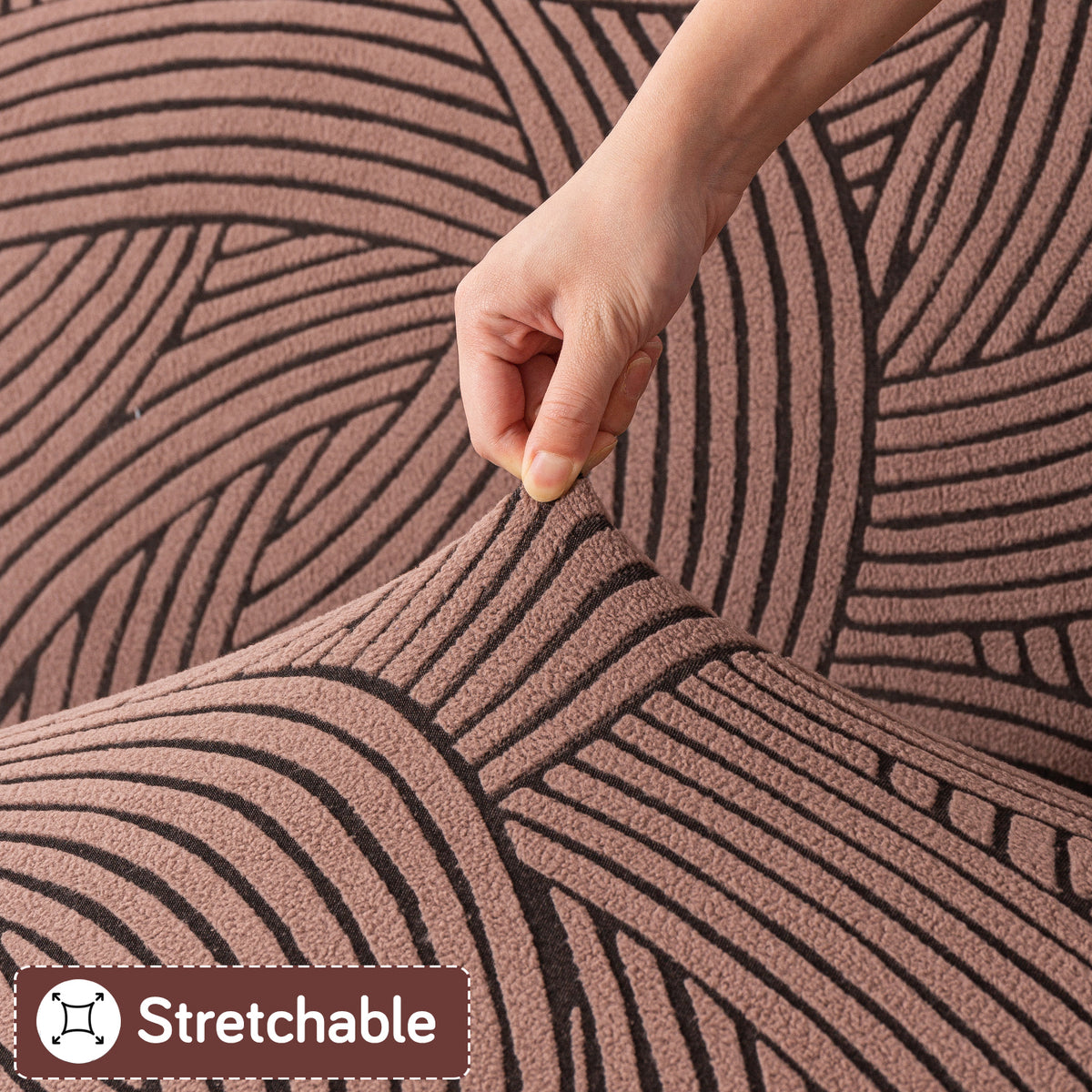 Buy rust brown colour stretchable waveline series jacquard sofa cover​s