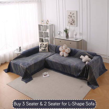 WaveLoom Collection Printed Chenille Sofa Cover Throw Blanket, Dark Grey