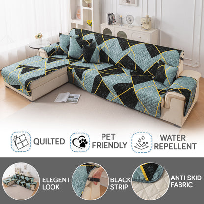 Elira Series Quilted One-Piece L Shape Sofa Cover Mat with Left and Right Chaise, Multicolor Abstract Geometry