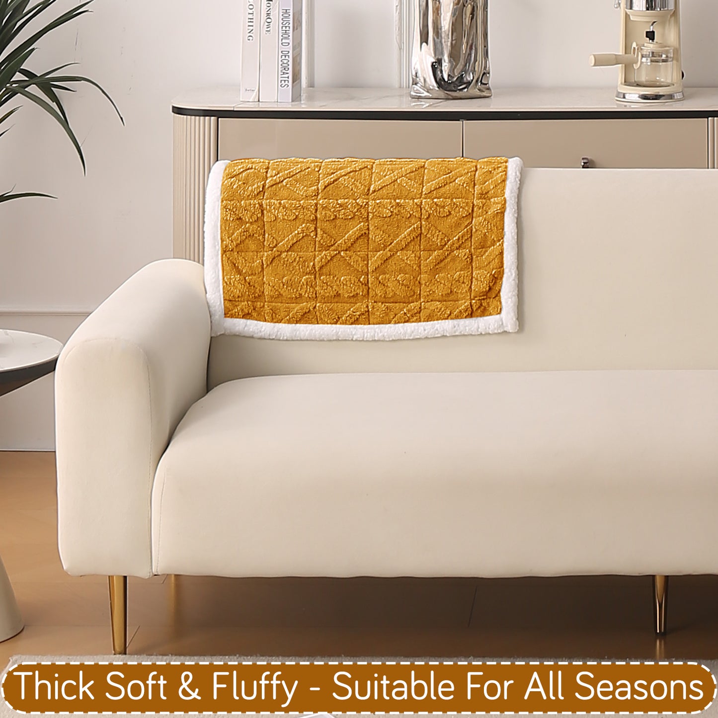 'Italian Caelora' Luxury Jacquard Plush Anti-Slip Sofa Cover Mat - Honey Yellow