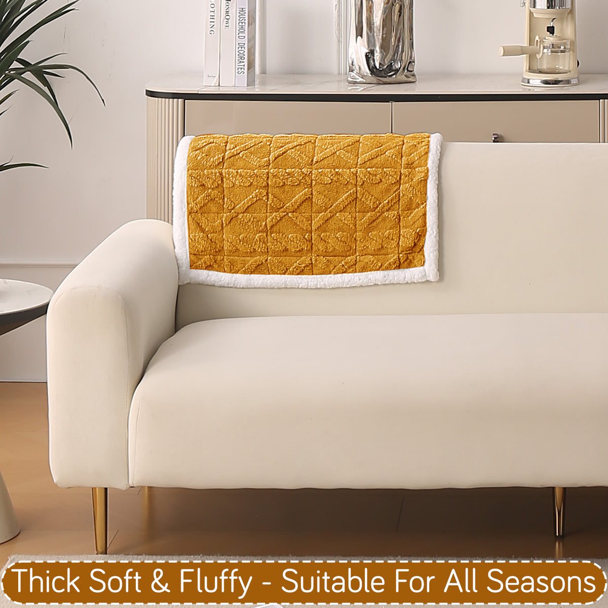 'Italian Caelora' Luxury Jacquard Plush Anti-Slip Sofa Cover Mat - Honey Yellow