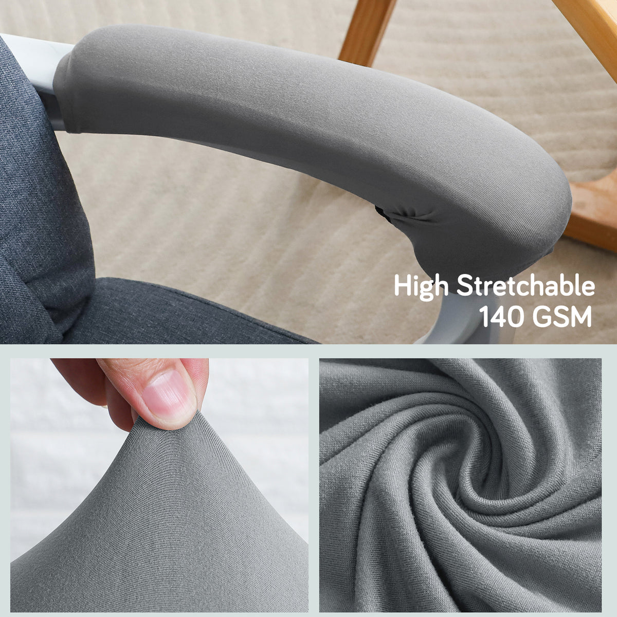 140gsm Armrest Covers for Office Chair (Zipper Style), 1 Pair, Smoke Grey