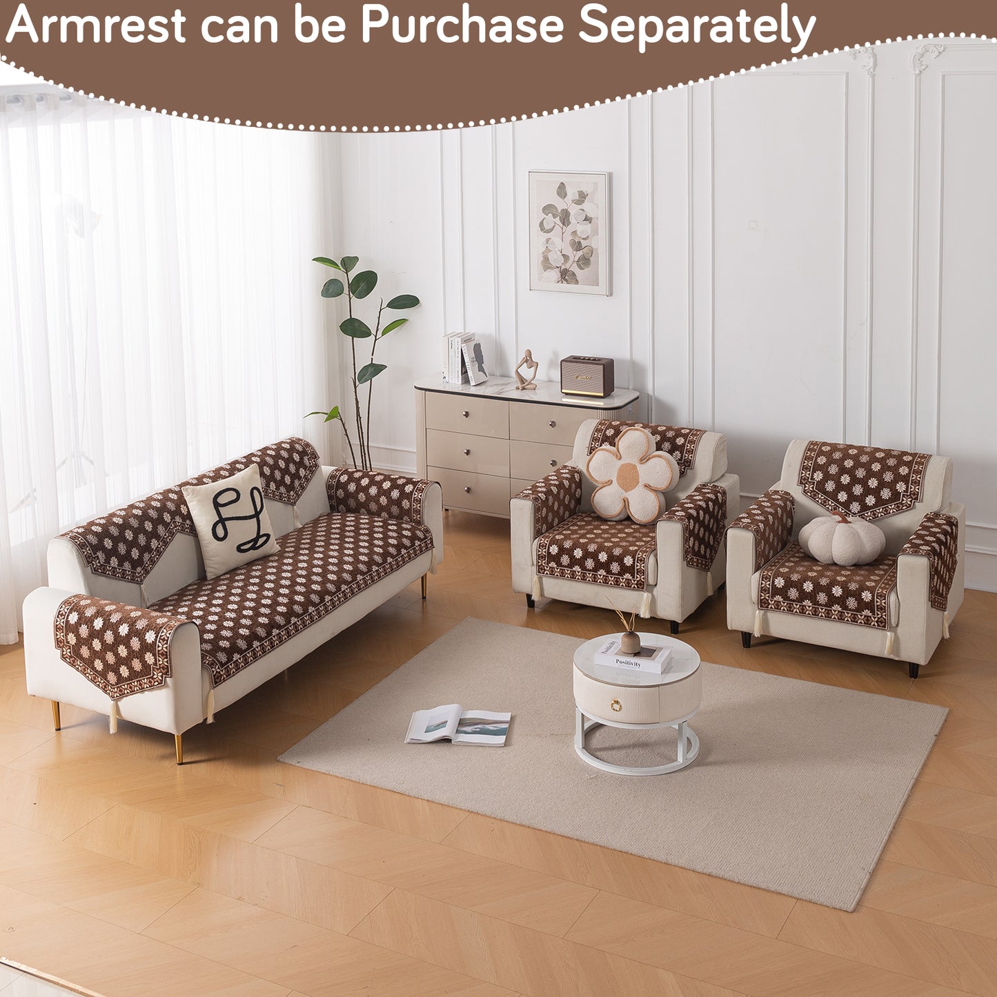 Heritage Weave Premium Jacquard Sofa Cover Set with Tassels - Russet Brown