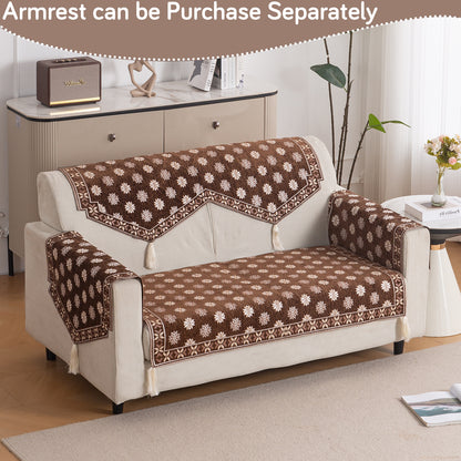 Heritage Weave Premium Jacquard Sofa Cover Set with Tassels - Russet Brown