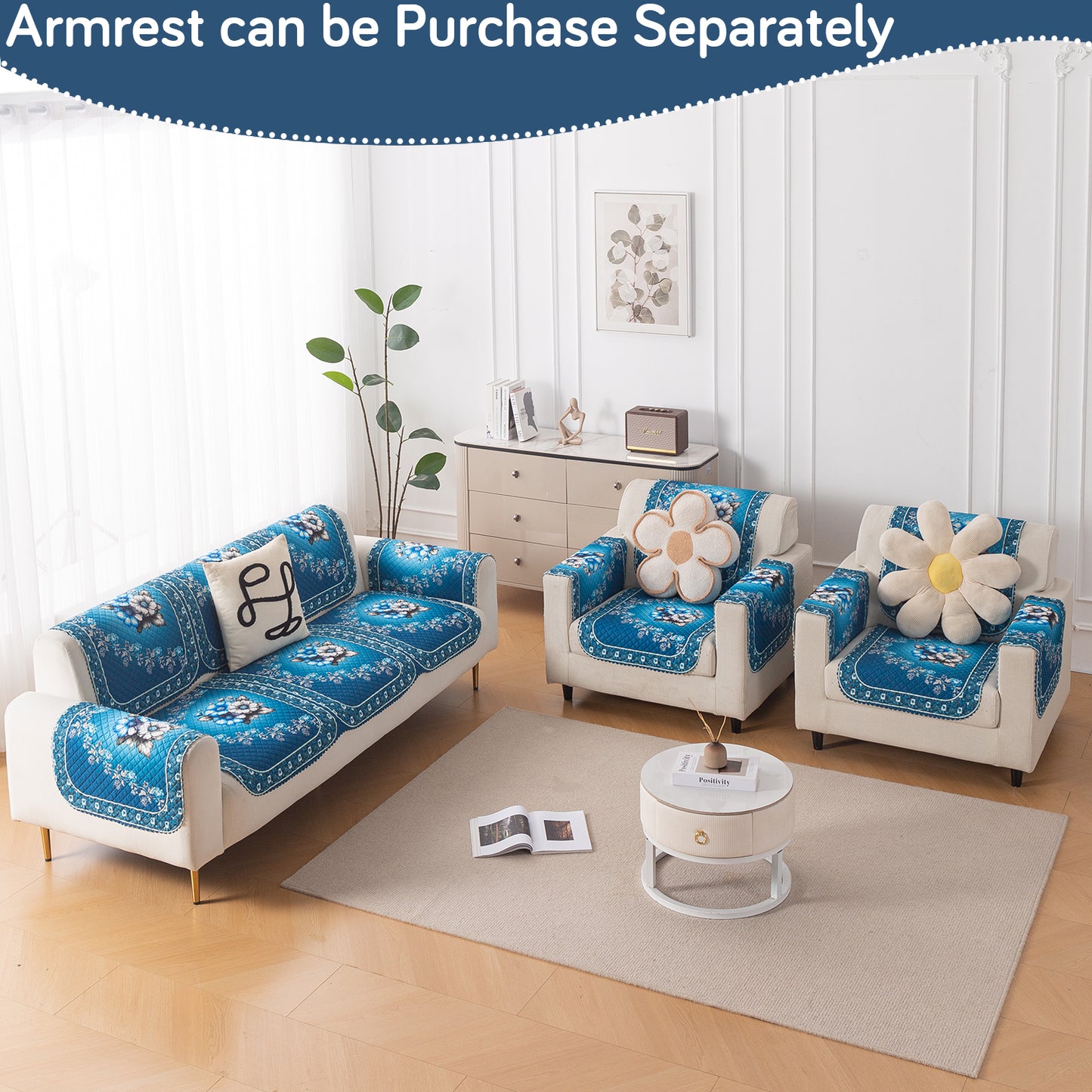 LoomVerse Quilted Sofa Cover Set Washable Sofa Panel for Seat & Back - Royal Meadow