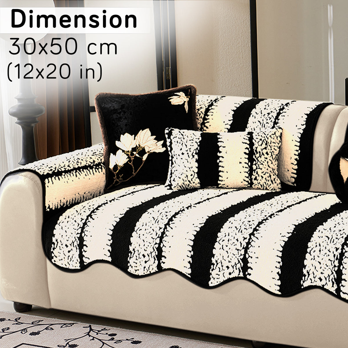 Luxury Wavy Plush Cushion Cover for Sofa - Black - Pack of 2