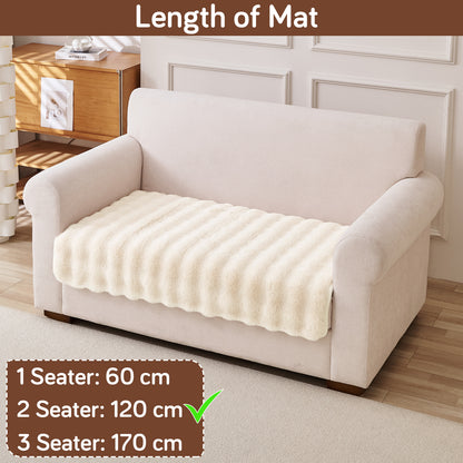 Premium Faux Rabbit Fur Anti Slip Sofa Mat for 1/2/3 Seater, Beige