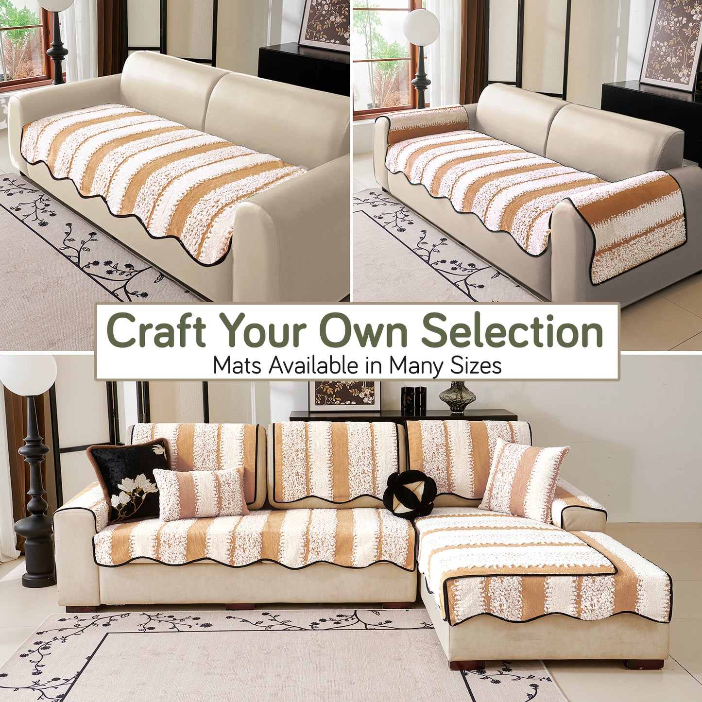 Luxury Wavy Plush Anti-Slip Sofa Cover Mats - Desert Brown