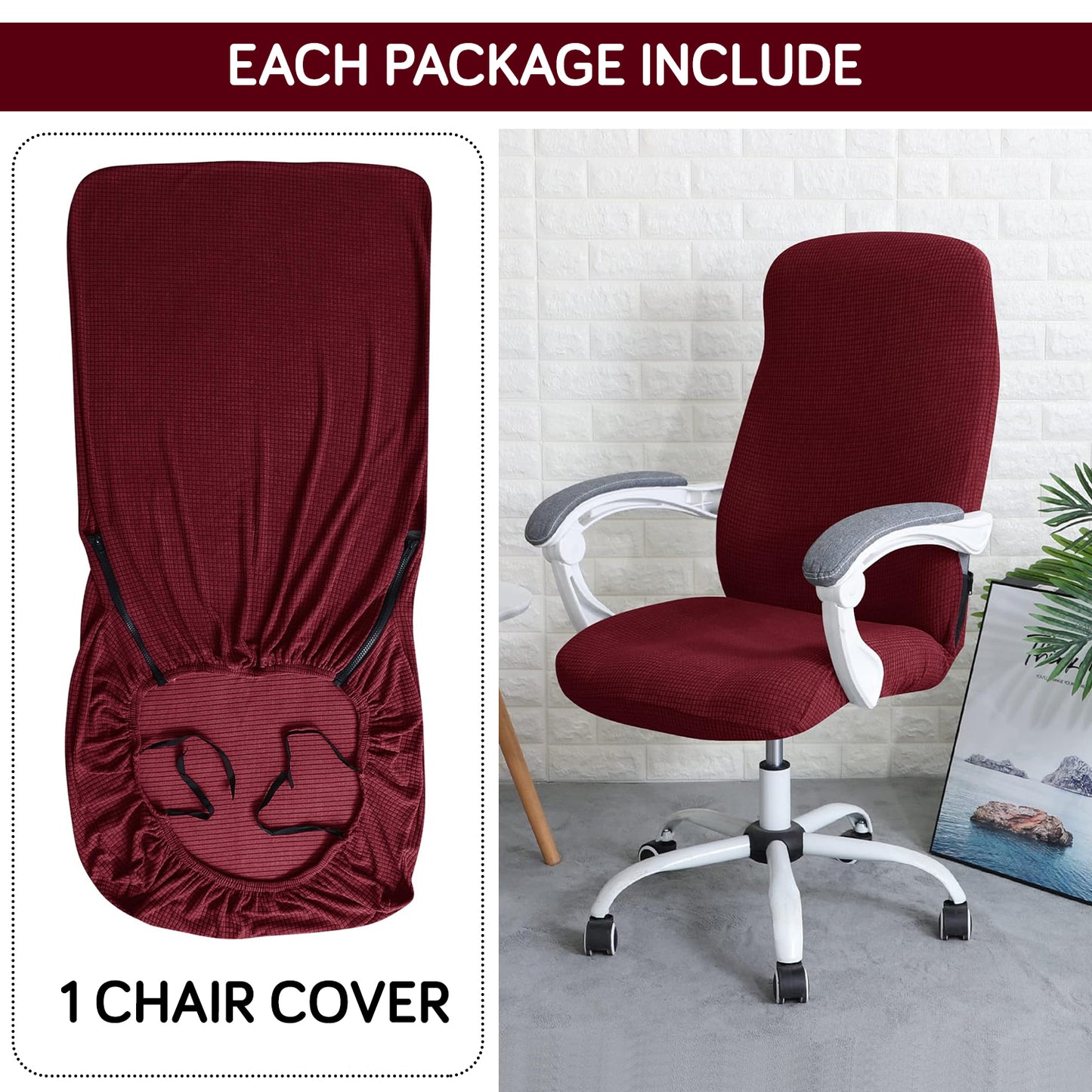 HOKIPO 140gsm Stretchable Office Chair Cover, Burgundy - Medium / Large