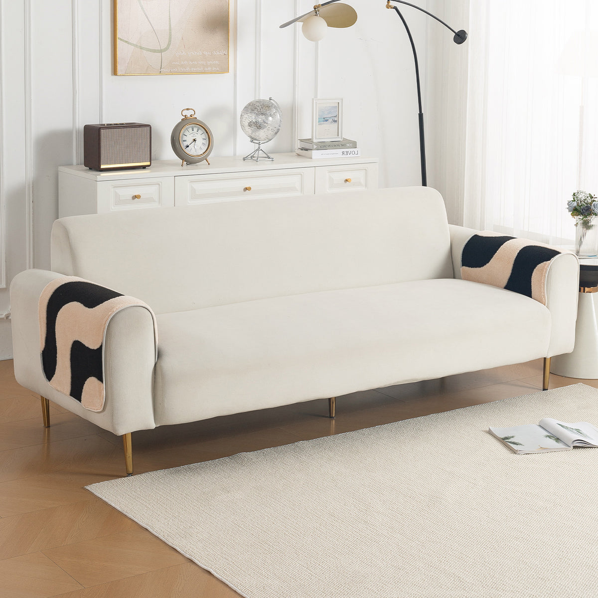 Luxury Plush Sherpa Anti-Slip Sofa Cover Mat, 'Noirea Series'| Wavy Stripe