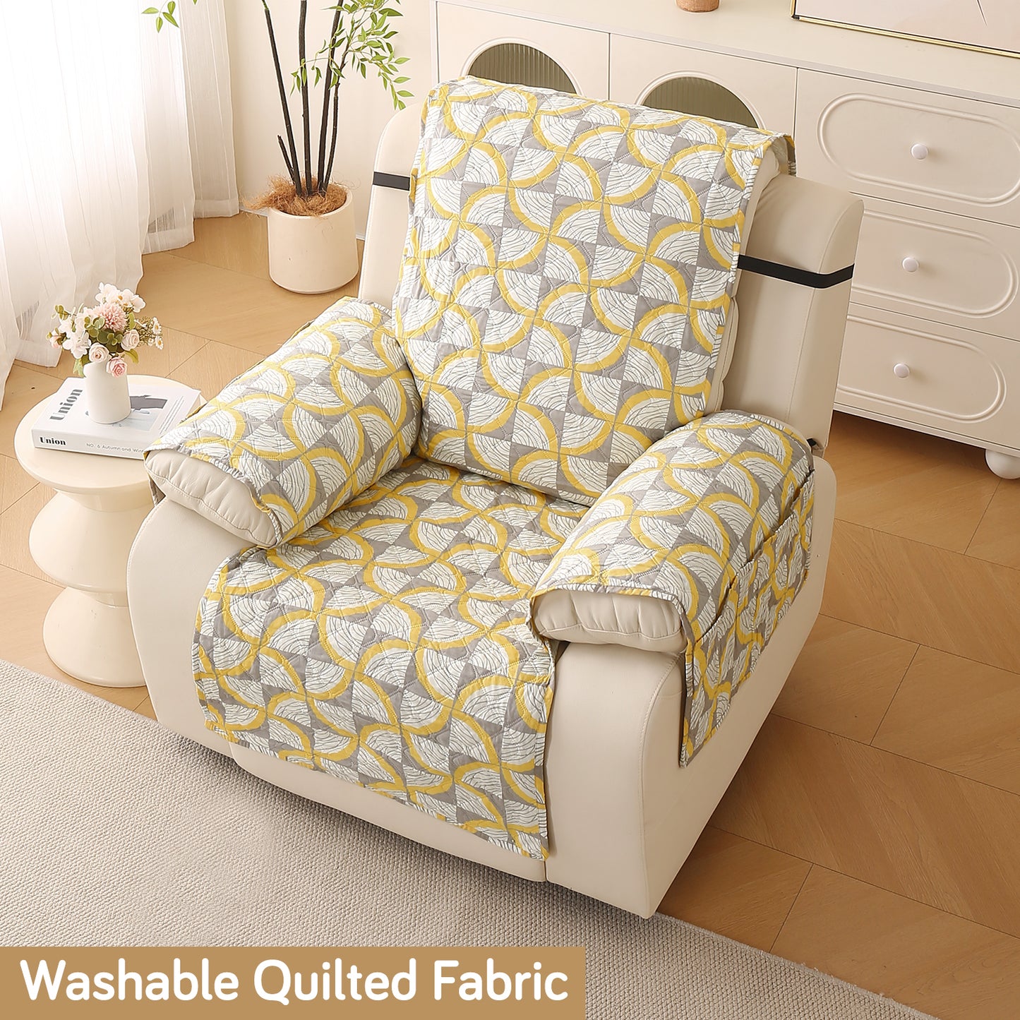 Quilted Printed Recliner Mats for 1 Seater Recliner Sofa, Windmill Cyber Yellow