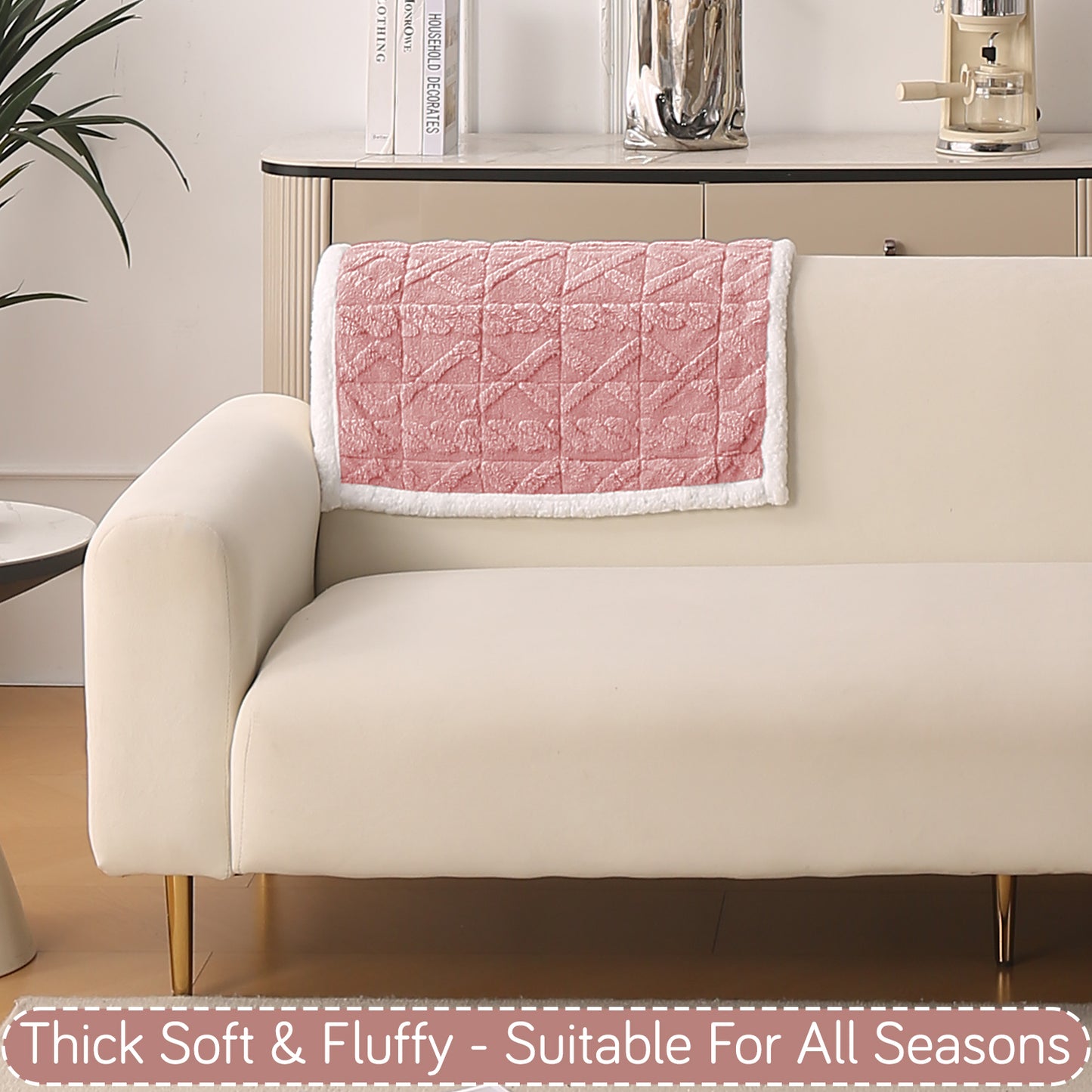 'Italian Caelora' Luxury Jacquard Plush Anti-Slip Sofa Cover Mat - Misty Rose