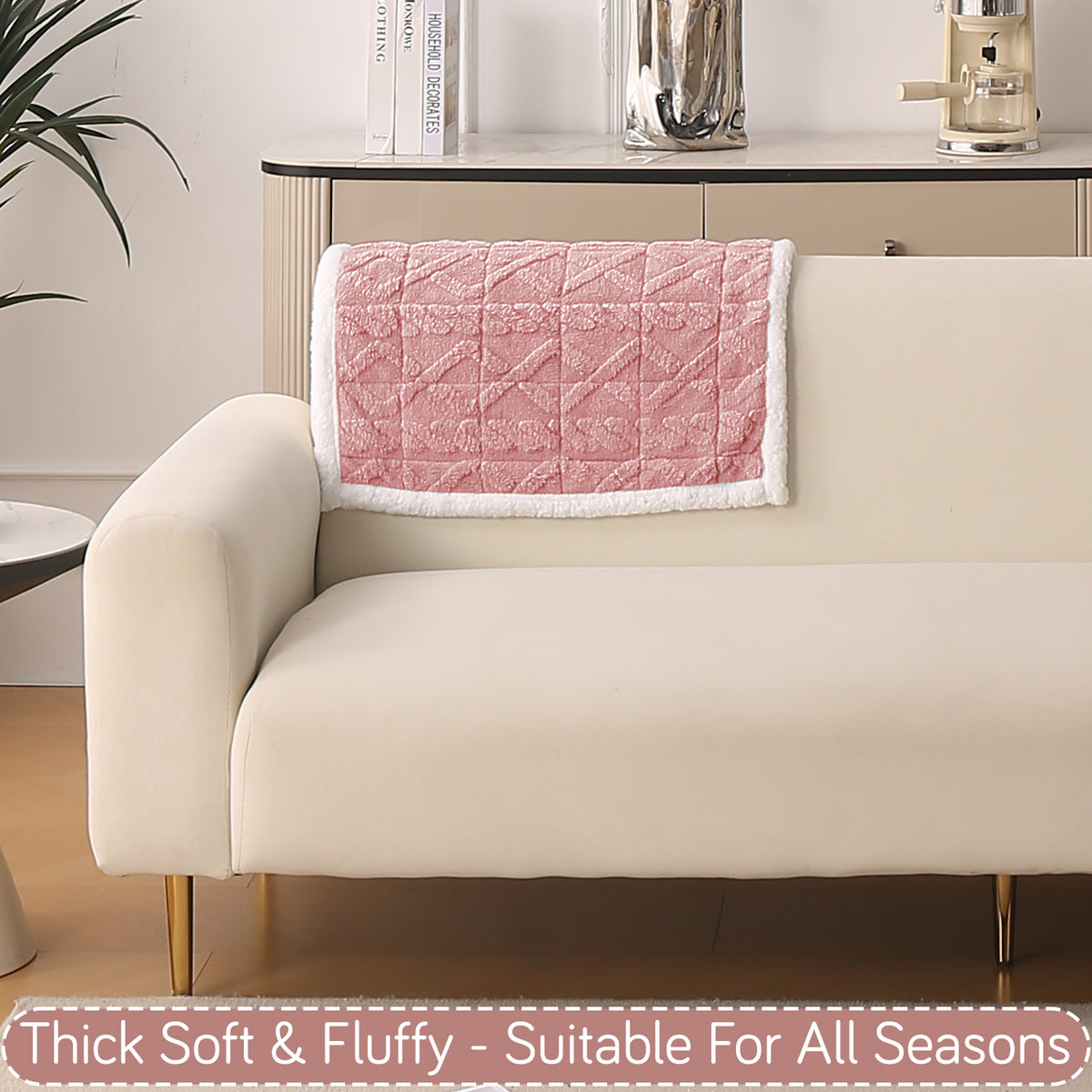 'Italian Caelora' Luxury Jacquard Plush Anti-Slip Sofa Cover Mat - Misty Rose