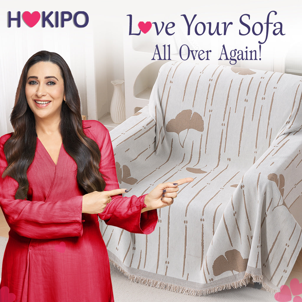 Premium 320 GSM Chenille Sofa Cover Throw All Season 'Serene Abode Series', Beige Ginkgo Lines
