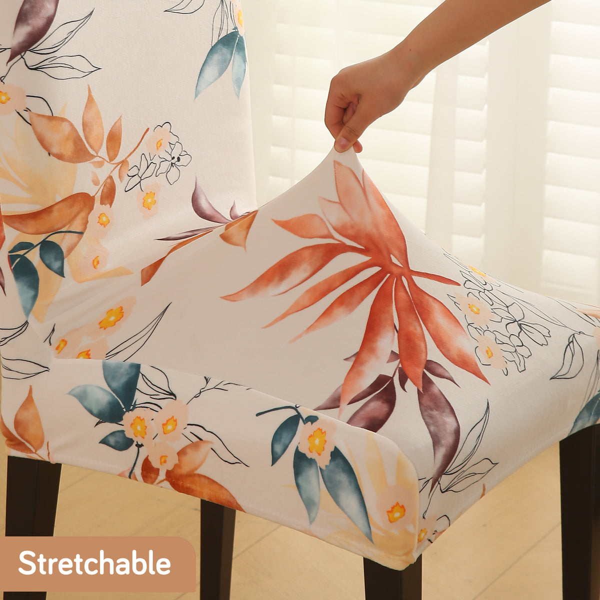 Buy Premium Amber Serene Flora printed stretchable velvet chair covers​ | HOKIPO