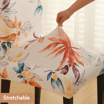 Premium Printed Velvet Dining Chair Cover Set, Amber Serene Flora