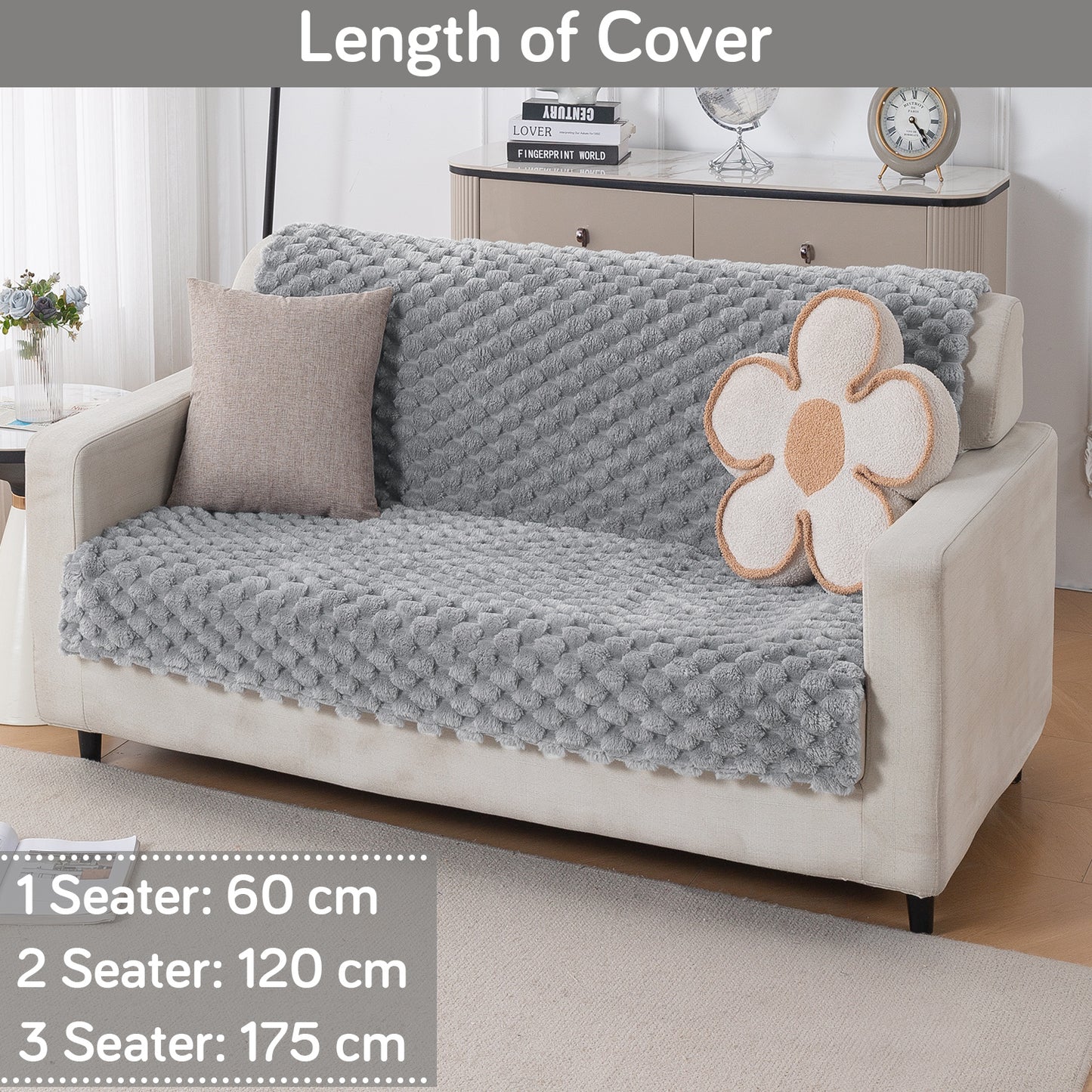 'BunnySoft Series' Plush Sofa Cover Throw for Sofa Seat & Back, Moon Grey