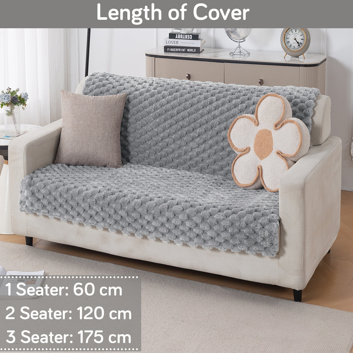 'BunnySoft Series' Plush Sofa Cover Throw for Sofa Seat & Back, Moon Grey