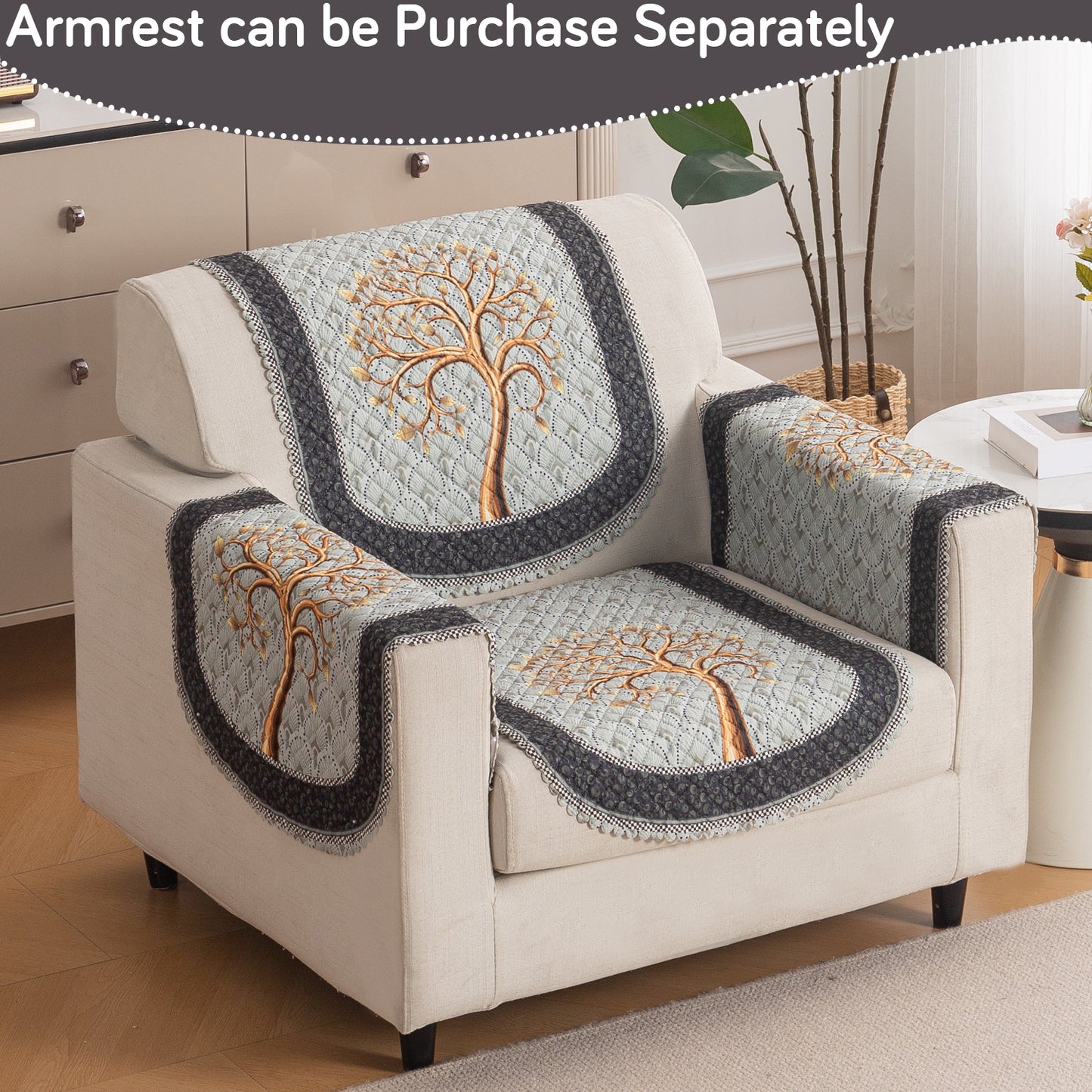 LoomVerse Quilted Sofa Cover Set Washable Sofa Panel for Seat & Back - Tranquil Tree