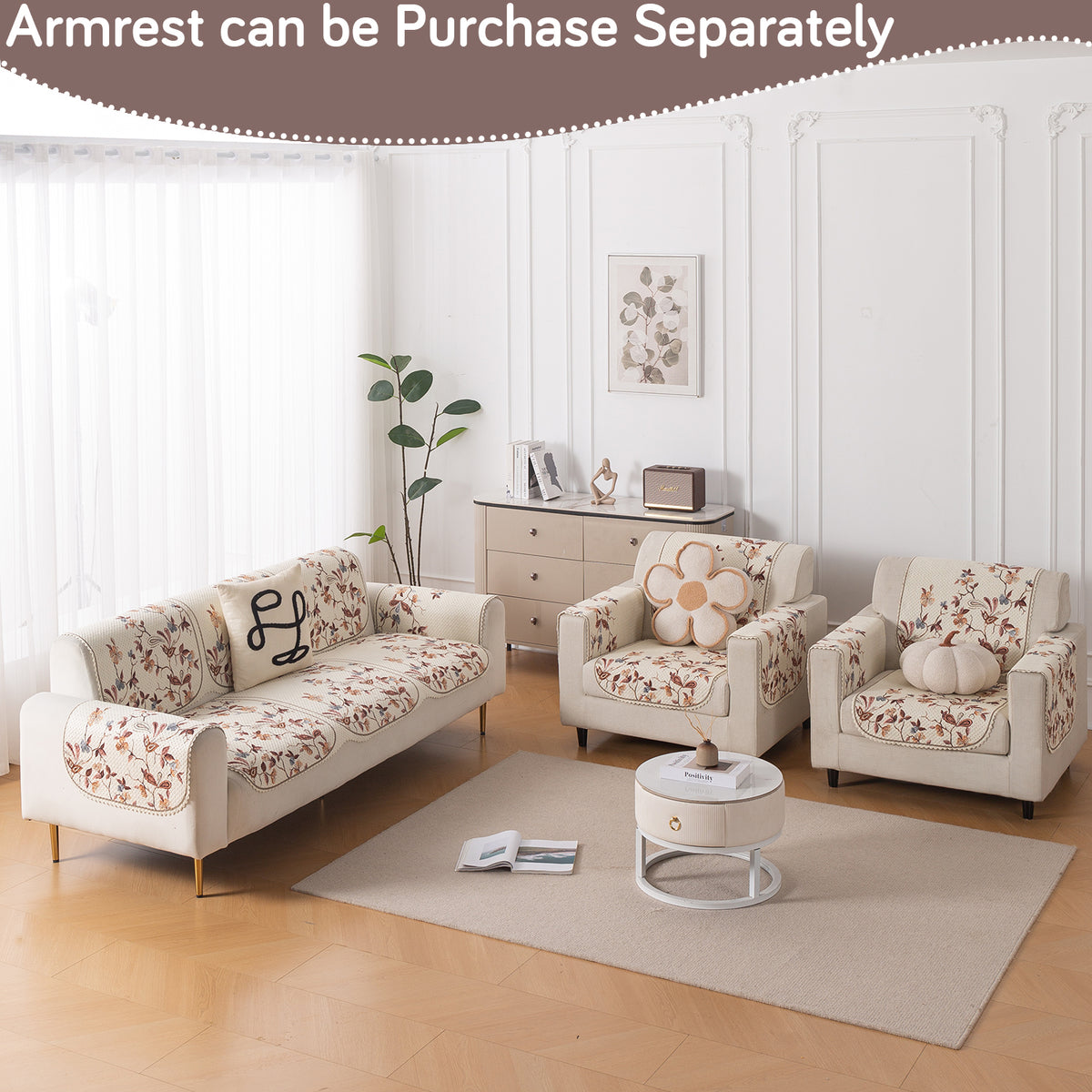 Buy Autumn Whisper HeavenHue fleece quilted sofa cover set for 3 1 1 seater, soft washable | Hokipo