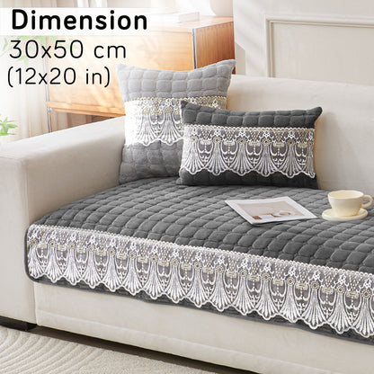 Premium Milk Velvet Sofa Cushion Cover with Lace Design, Porpoise Grey