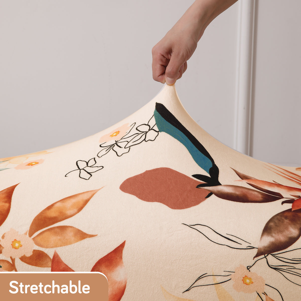 Premium Printed Velvet Dining Chair Cover Set, Amber Serene Flora