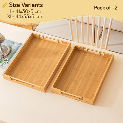 Bamboo Set of 2/3 Serving Tray Set with Gold Handles – Elegant Wooden Trays for Kitchen