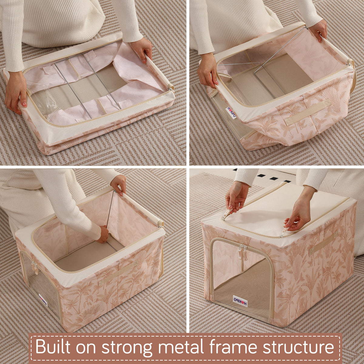 Foldable Cloth Storage Organizer for Wardrobe, Beige Botanica