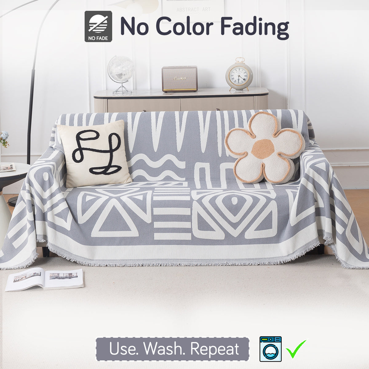Buy Grey Colour Urban Tribe Chenille 3 Seater Sofa Throw | HOKIPO