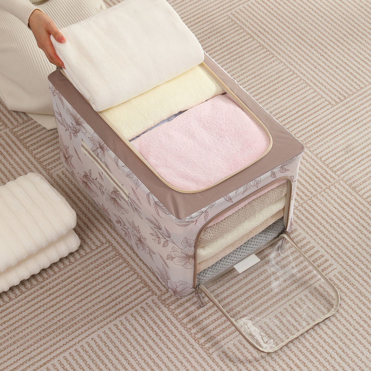 Foldable Cloth Storage Box Organizer for Wardrobe, Latte Floral