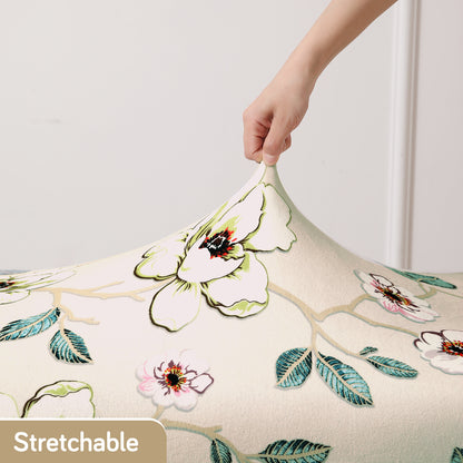 Premium Printed Velvet Dining Chair Cover Set, Buttercream Magnolia Whisper