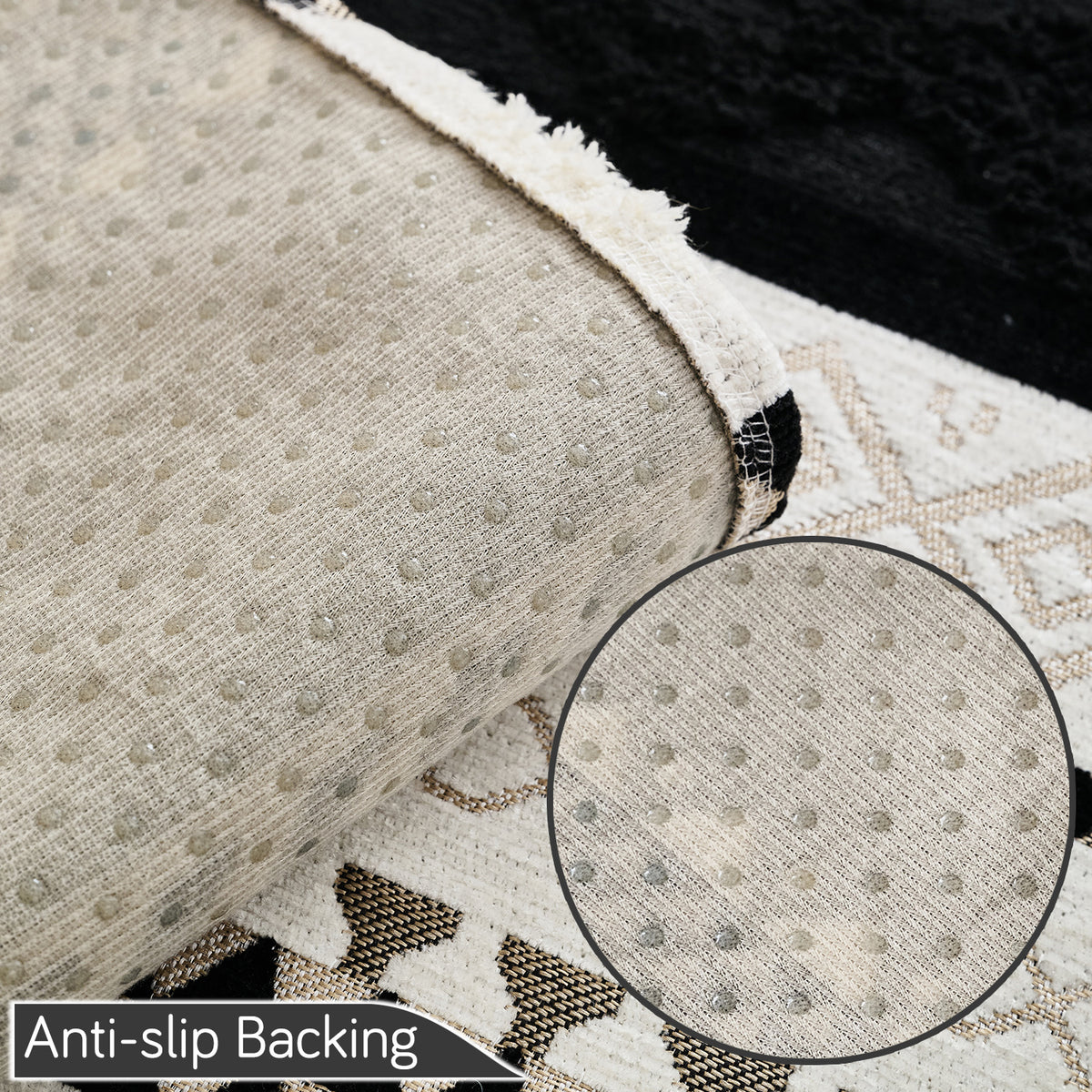 Nordic Boho Geometric Sofa Cover Mat with Tassel, 'Nordic Tassel Series'  Aurora Black
