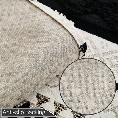 Nordic Boho Geometric Sofa Cover Mat with Tassel, 'Nordic Tassel Series'  Aurora Black