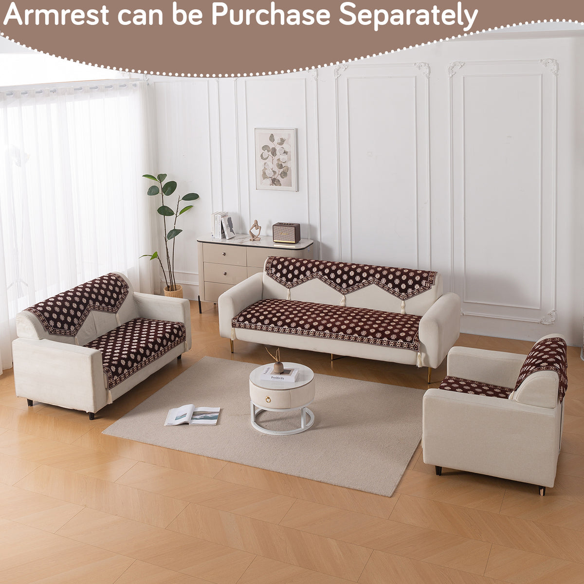 Heritage Weave Premium Jacquard Sofa Cover Set with Tassels - Coffee Brown