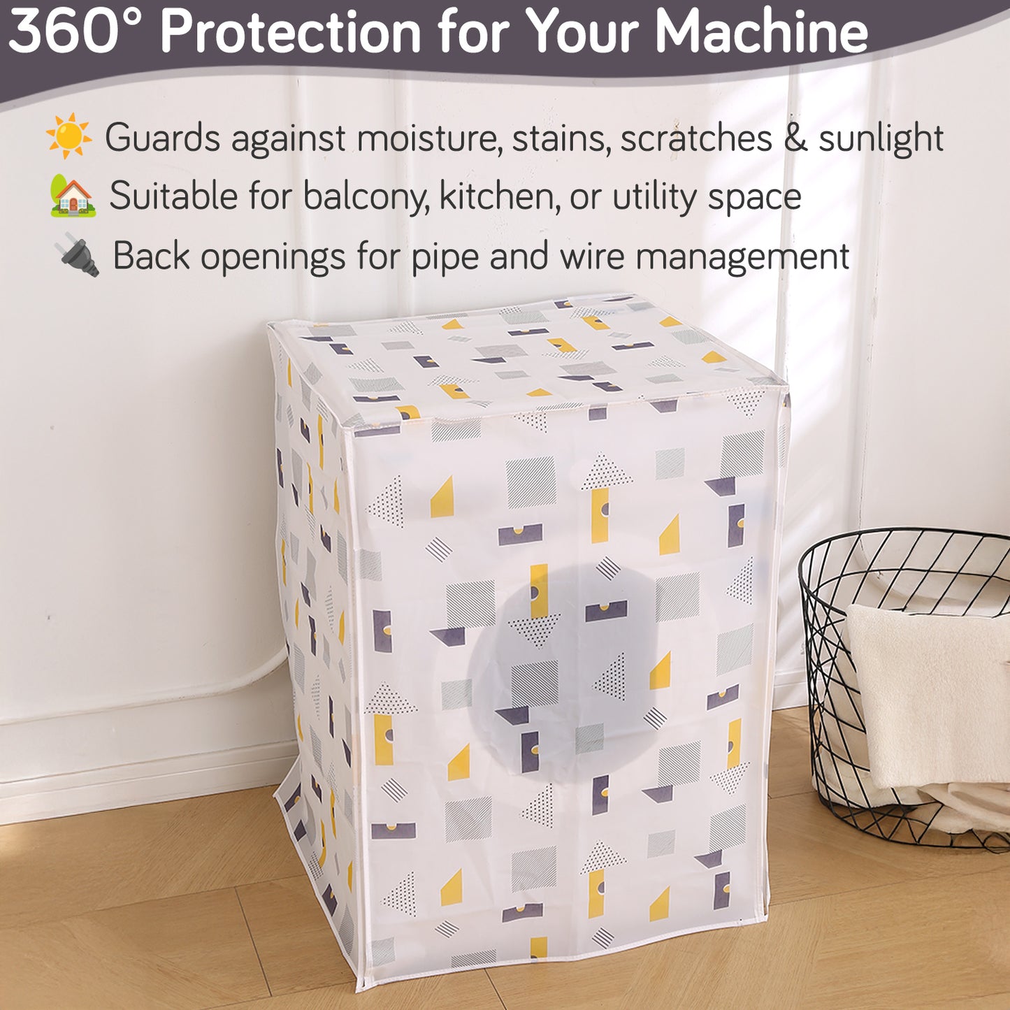 Waterproof Front Load / Top Load Washing Machine Cover | PEVA Dustproof Protective Cover for 6kg, 6.5kg, 7kg & 7.5kg Fully Automatic Machines, Geometric Abstract