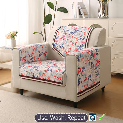 Florentina Series Printed Holland Velvet Sofa Mat - Scarlet Rose Ivory