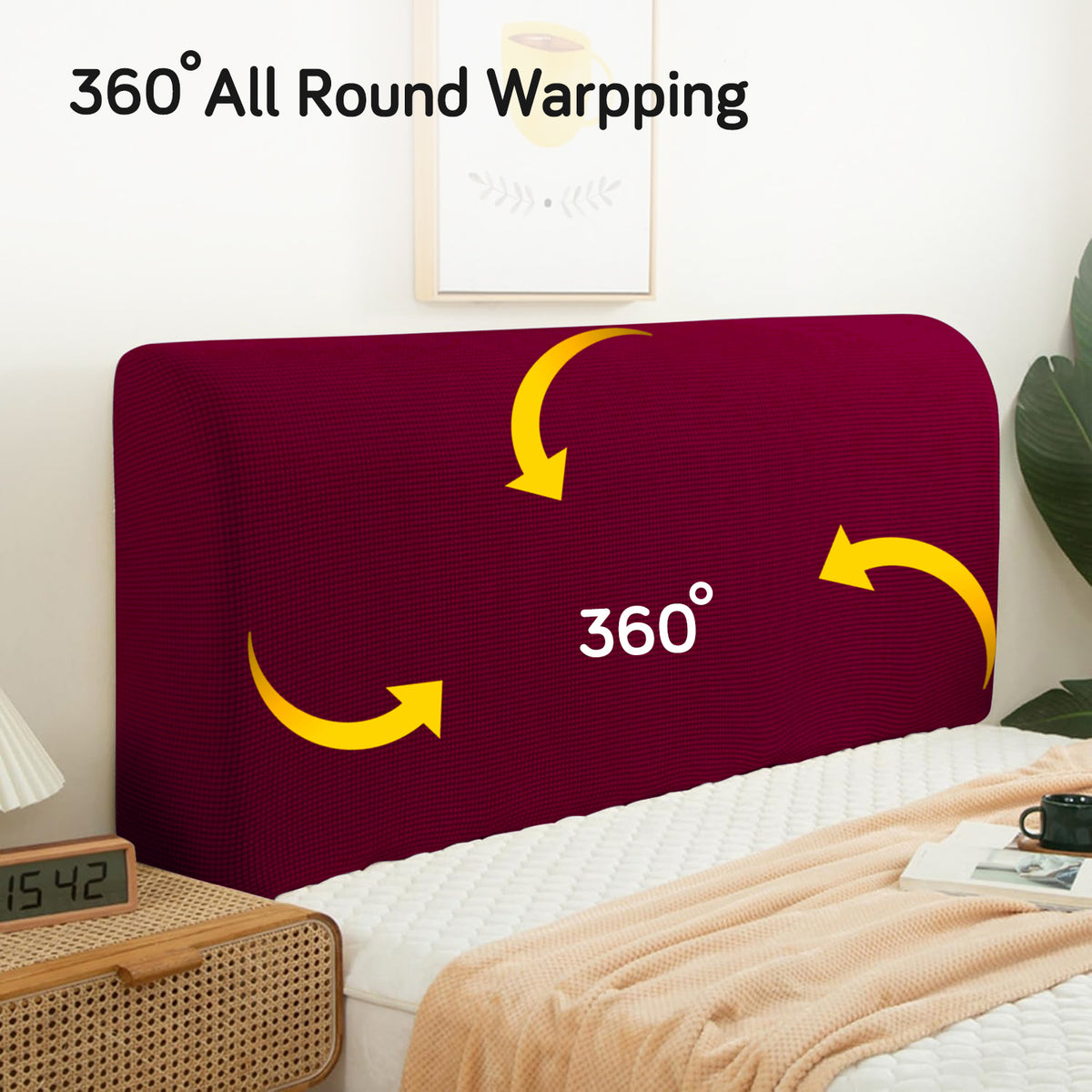 Buy Maroon Colour Stretchable jacquard bed headboard cover with 360 degree all-round wrapping