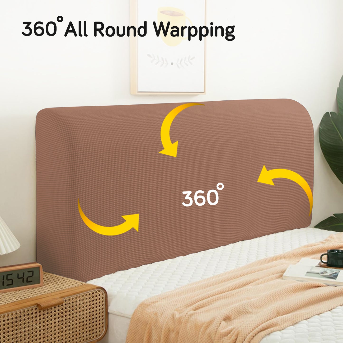 HOKIPO Jacquard Stretchable Bed Headboard Cover, Brown