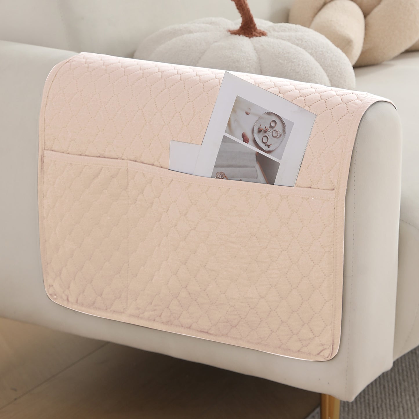 HOKIPO 2 Pcs Quilted Sofa Armrest Cover, Beige