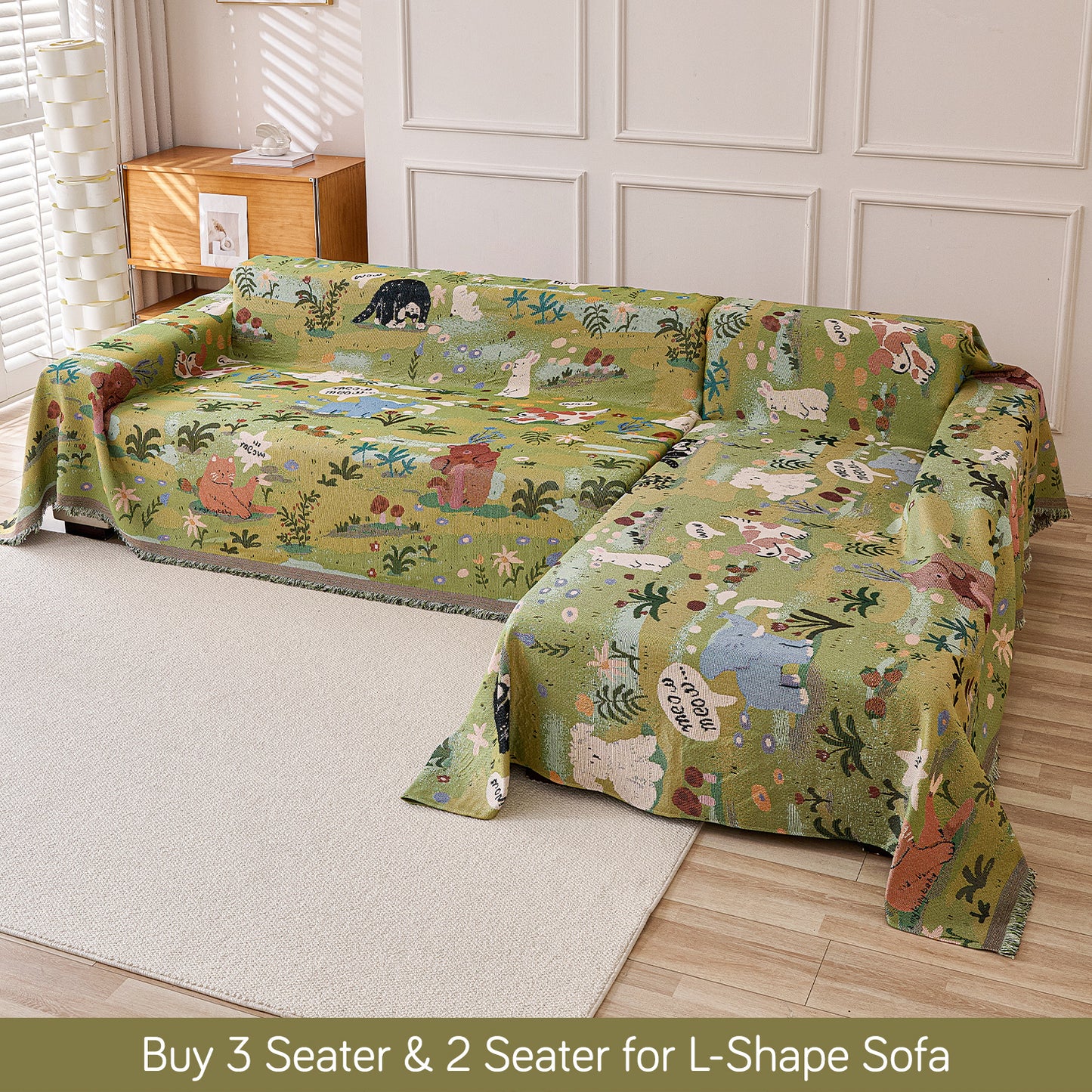 All-Season Chenille Sofa Throw, Forest Story Series