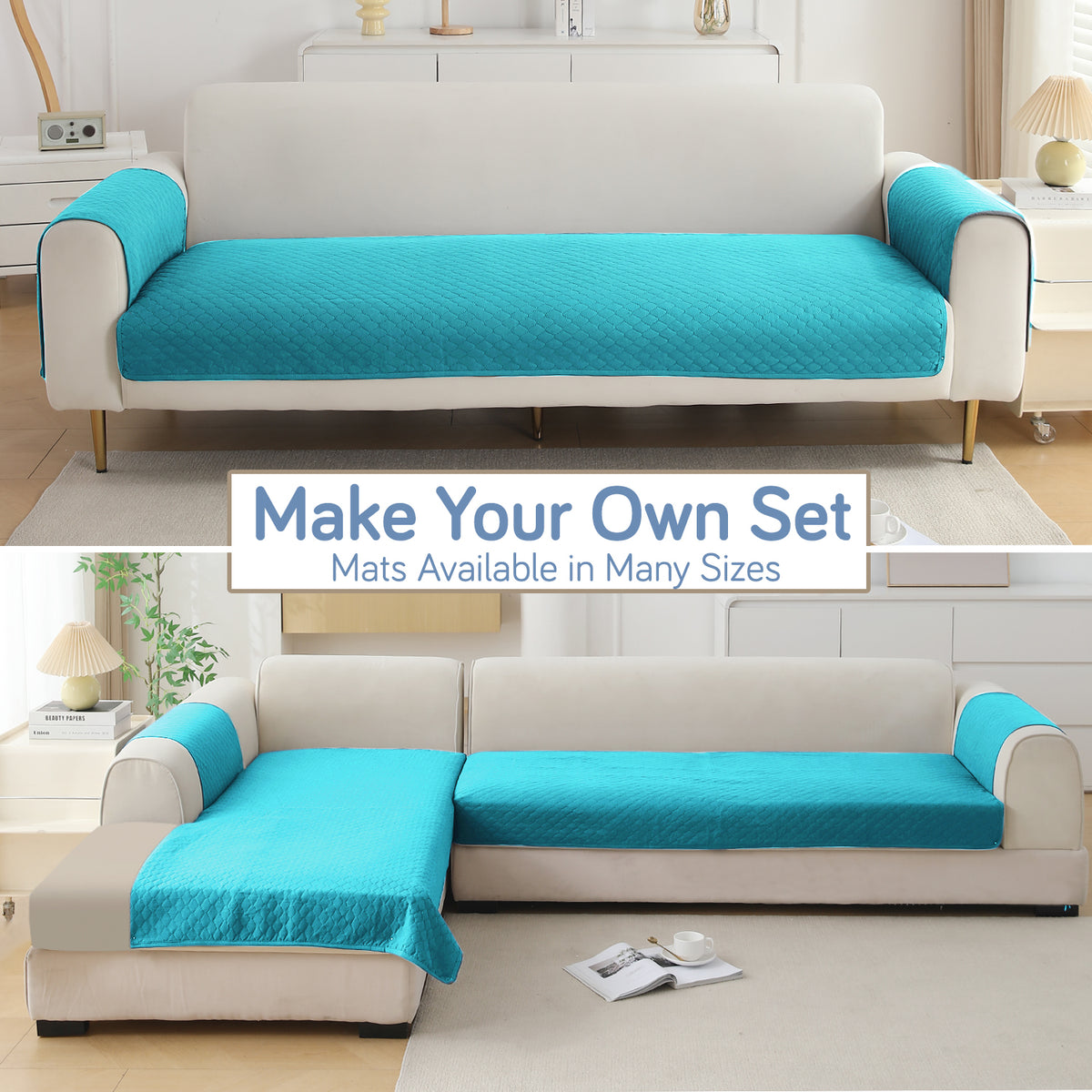 Polyester Quilted Sofa Cover Mats, Teal
