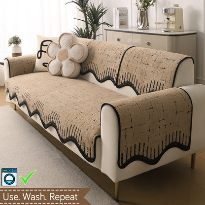 Premium Supple Soft Wavy with Curve Sofa Cover Mat, Brown