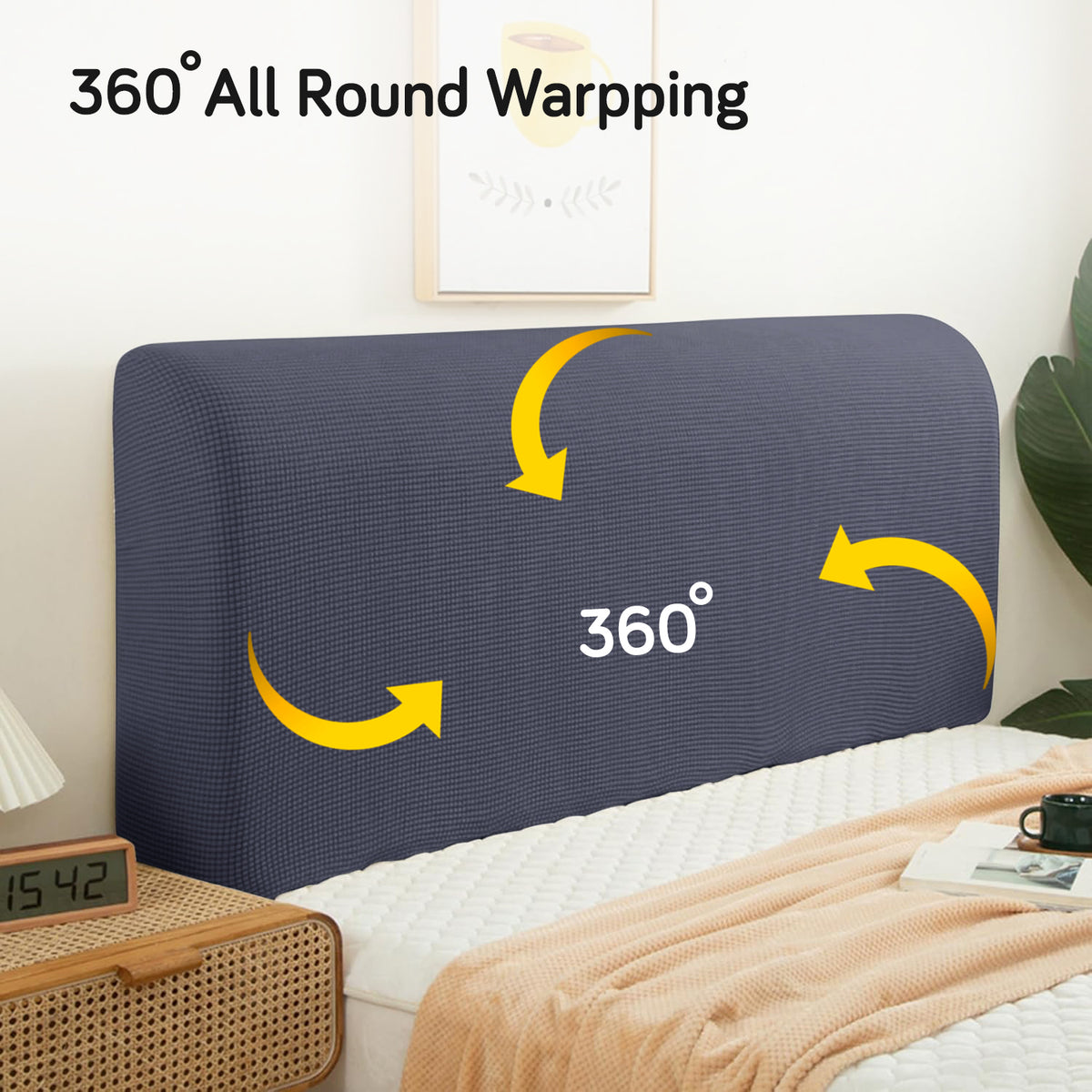Buy Dark Grey Colour Stretchable jacquard bed headboard cover with 360 degree all-round wrapping