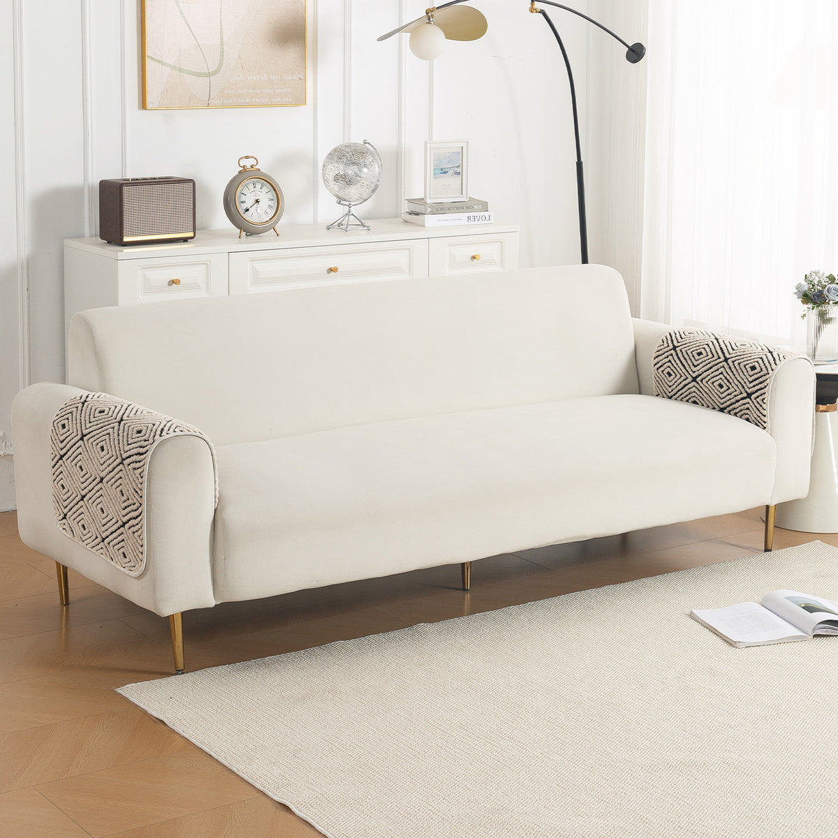 Luxury Plush Sherpa Anti-Slip Sofa Cover Mat, 'Noirea Series'| Geometric Diamond
