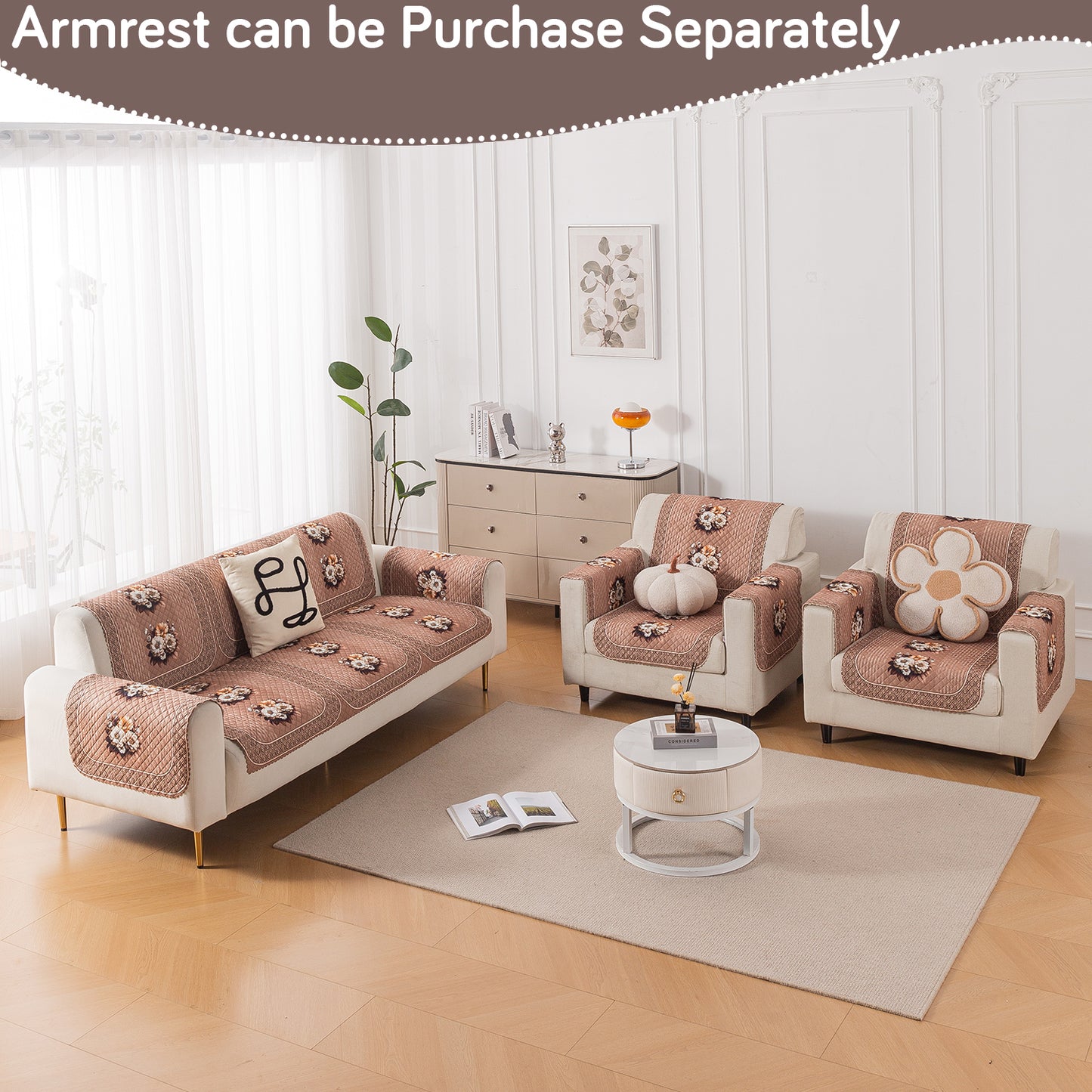 LoomVerse Quilted Sofa Cover Set Washable Sofa Panel for Seat & Back - Vintage Rosette