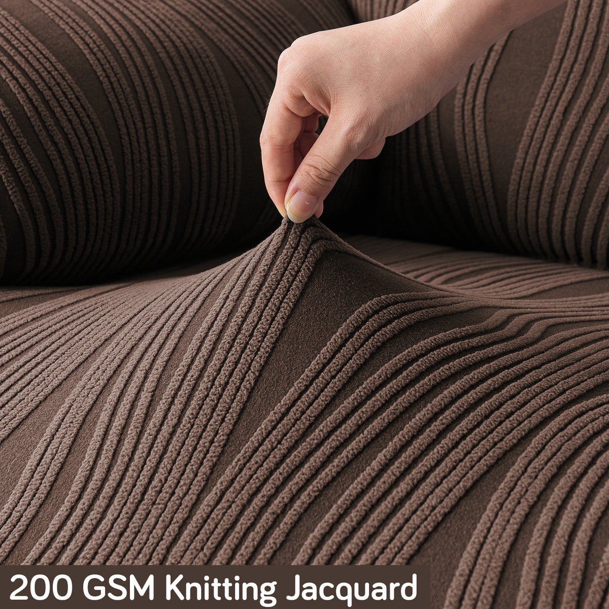 Buy Chocolate Brown Colour 200 GSM Knitting Jacquard Stretchable Recliner Sofa Cover