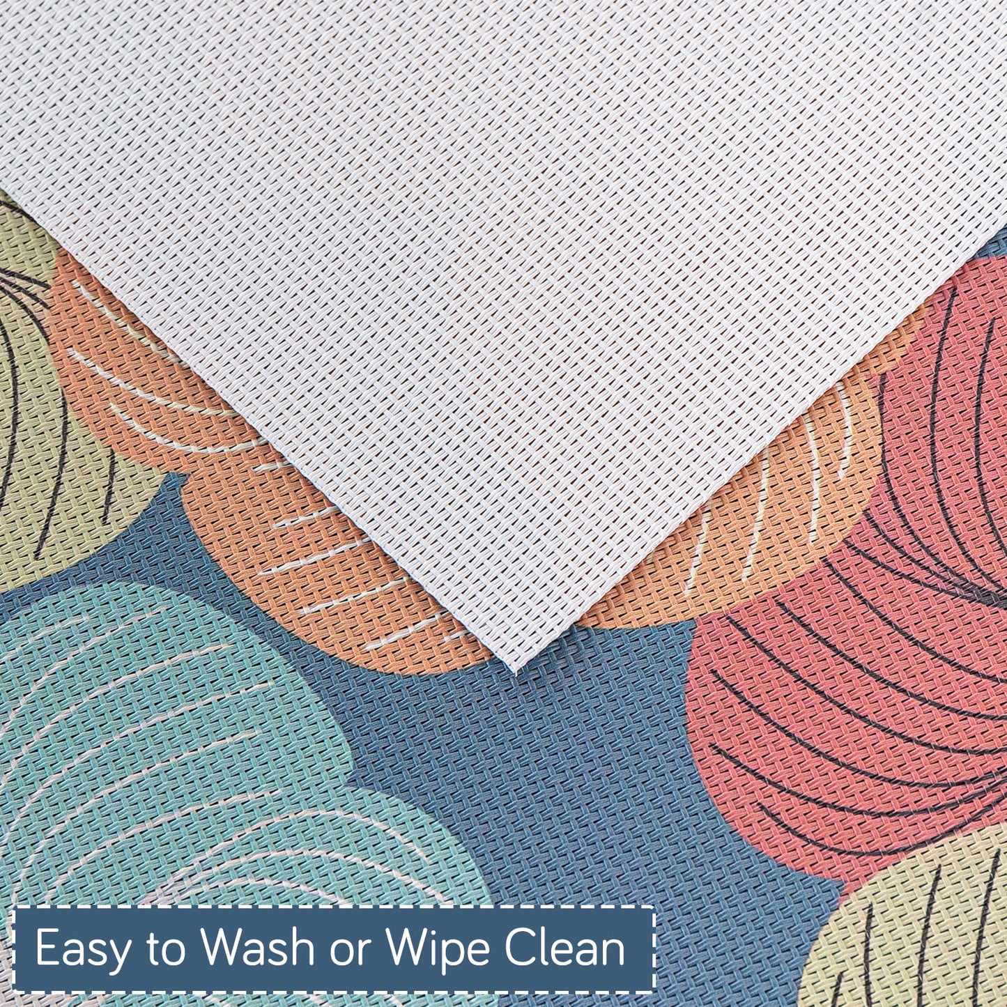 Color Splash PVC Mats for Dining Table, Floral Wheel - Teal Blue